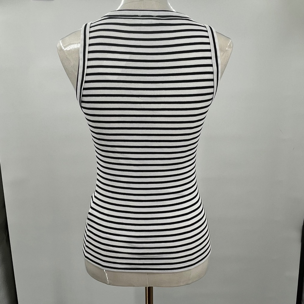 J.Crew Tank Top Womens S White Black NWT Striped Ribbed Crew Neck CH264 - Picture 2 of 7